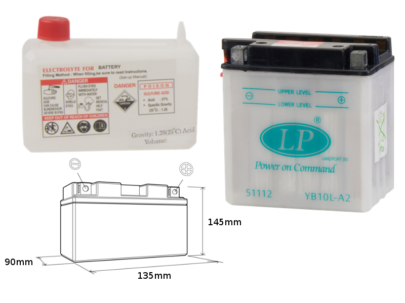 LANDPORT akumulátor YB10L-A2 (MD LB10L-A2) 12V 11AH 136X91X146 (GB10LA2) obsluhovaný - elektrolyt zvlášť (4) UE2019/1148 (LANDPORT akumulátor)